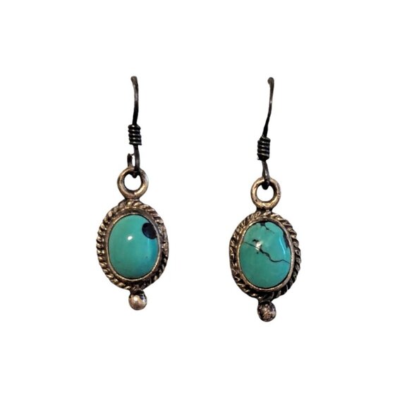 Vintage Jewelry - Vintage Turquoise Sterling Silver Earrings Dainty Dangle Drop Stamped Boho